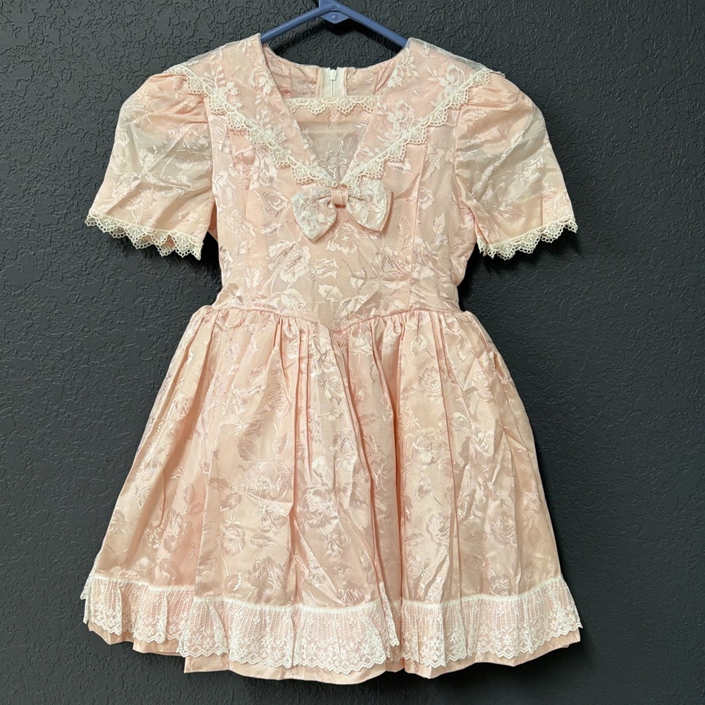 Vintage Handmade Toddler Girls Pink Floral Lace Party Dress Pageant Holiday